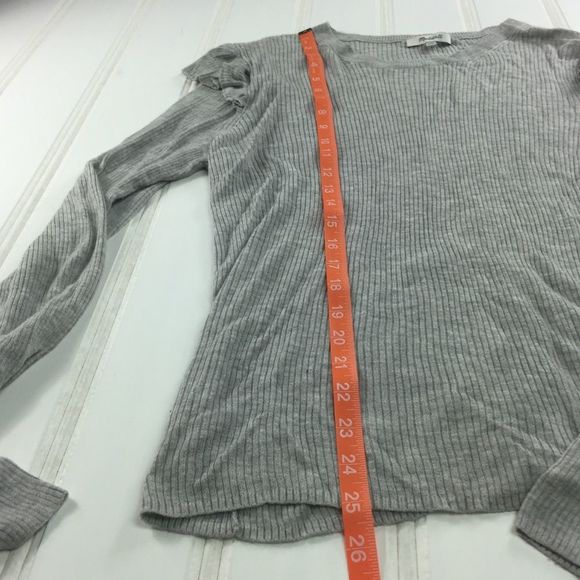 Madewell XL Gray Ruffle Sleeve Pullover Sweater Ribbed Knit Lightweight Top NEW - Picture 6 of 8